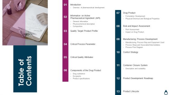 Quality Manufacturing Process For Generic Medicines Table Of Contents Quality Manufacturing Demonstration PDF