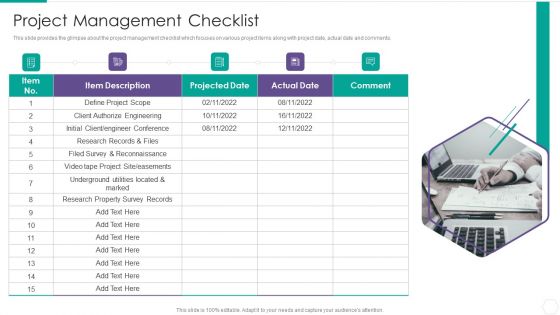 Quantitative Risk Assessment Project Management Checklist Slides PDF