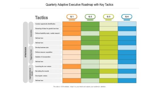 Quarterly Adaptive Executive Roadmap With Key Tactics Summary