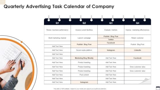 Quarterly Advertising Task Calendar Of Company Formats PDF