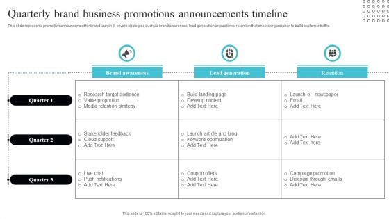 Quarterly Brand Business Promotions Announcements Timeline Guidelines PDF