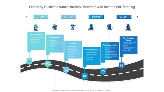 Quarterly Business Administration Roadmap With Investment Planning Diagrams