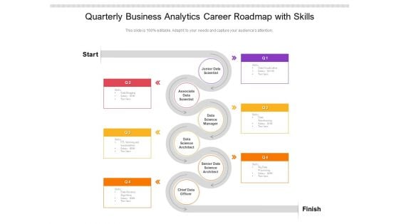 Quarterly Business Analytics Career Roadmap With Skills Themes