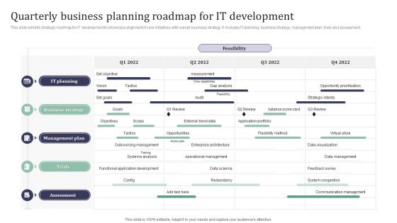 Quarterly Business Planning Roadmap For IT Development Professional PDF