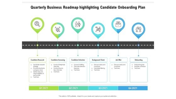 Quarterly Business Roadmap Highlighting Candidate Onboarding Plan Clipart