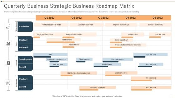 Quarterly Business Strategic Business Roadmap Matrix Mockup PDF