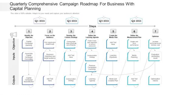 Quarterly Comprehensive Campaign Roadmap For Business With Capital Planning Diagrams