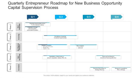 Quarterly Entrepreneur Roadmap For New Business Opportunity Capital Supervision Process Ideas PDF