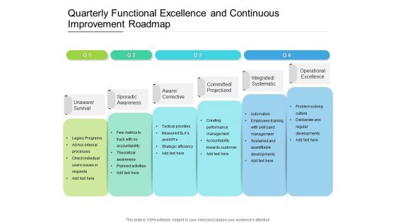 Quarterly Functional Excellence And Continuous Improvement Roadmap Background