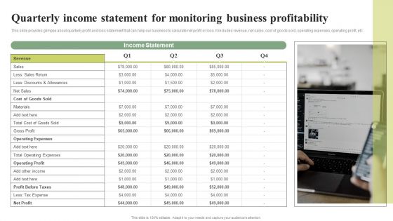 Quarterly Income Statement For Monitoring Business Profitability Effective Planning For Monetary Formats PDF