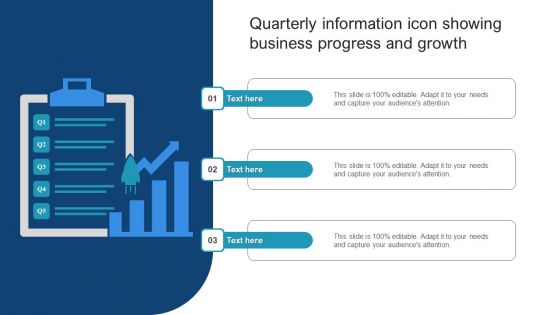 Quarterly Information Icon Showing Business Progress And Growth Summary PDF