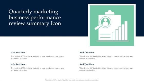 Quarterly Marketing Business Performance Review Summary Icon Diagrams PDF