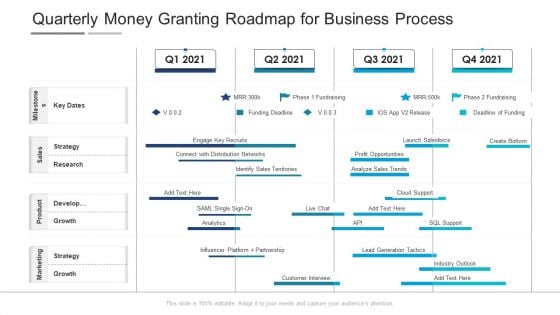 Quarterly Money Granting Roadmap For Business Process Mockup