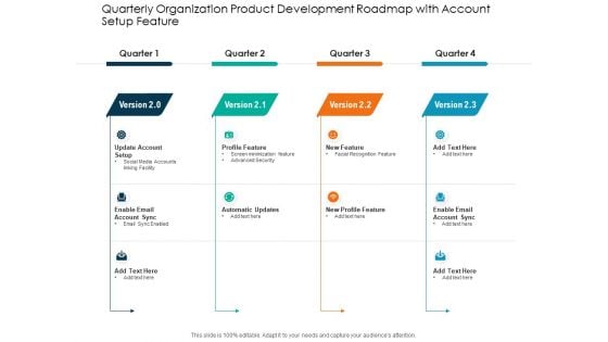 Quarterly Organization Product Development Roadmap With Account Setup Feature Brochure