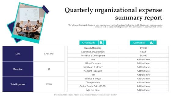 Quarterly Organizational Expense Summary Report Brochure PDF