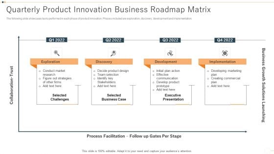 Quarterly Product Innovation Business Roadmap Matrix Template PDF