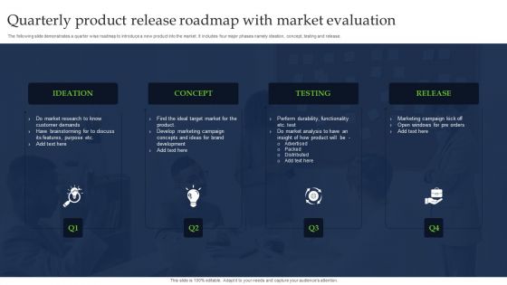 Quarterly Product Release Roadmap With Market Evaluation Infographics PDF Quarterly Product Release Roadmap With Market Evaluation Infographics PDF