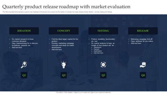 Quarterly Product Release Roadmap With Market Evaluation Infographics PDF