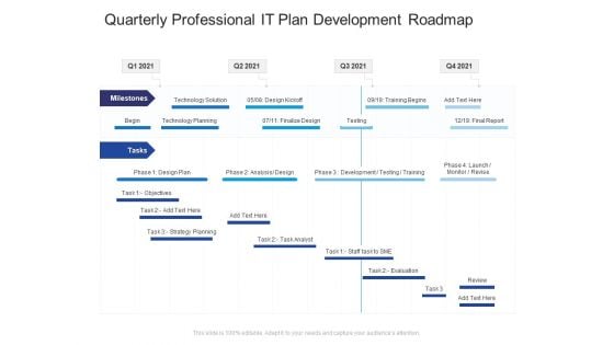 Quarterly Professional IT Plan Development Roadmap Summary