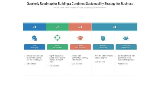 Quarterly Roadmap For Building A Combined Sustainability Strategy For Business Graphics