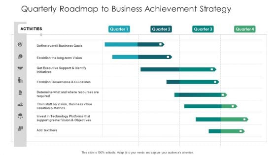 Quarterly Roadmap To Business Achievement Strategy Ppt Layouts Smartart PDF