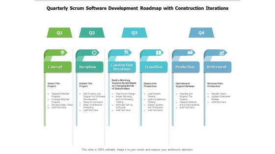 Quarterly Scrum Software Development Roadmap With Construction Iterations Download