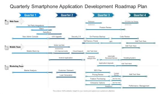 Quarterly Smartphone Application Development Roadmap Plan Brochure Quarterly Smartphone Application Development Roadmap Plan Brochure