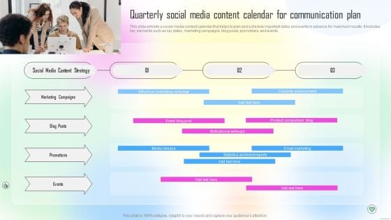 Quarterly Social Media Content Calendar For Communication Plan Ppt Styles Slide Download PDF