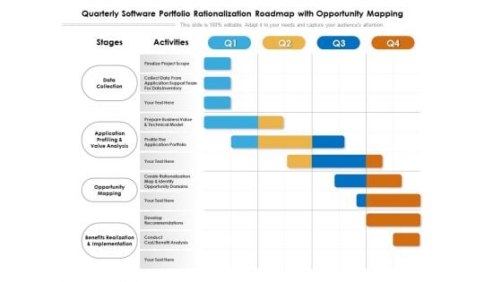 Quarterly Software Portfolio Rationalization Roadmap With Opportunity Mapping Slides