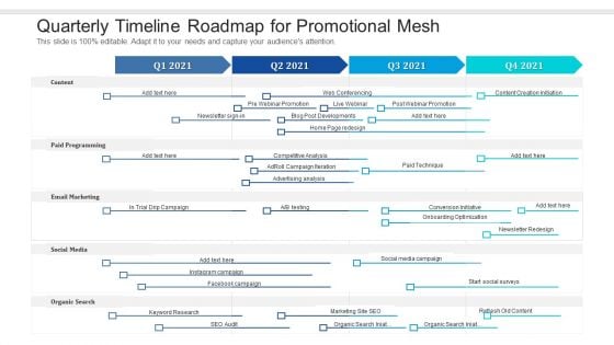 Quarterly Timeline Roadmap For Promotional Mesh Introduction