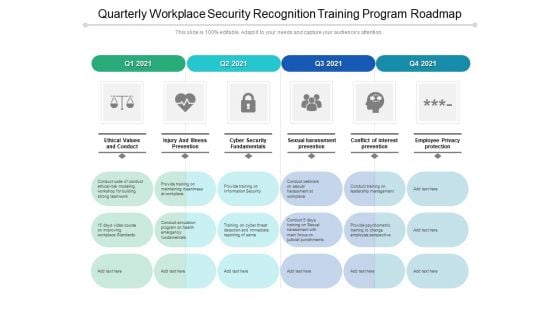 Quarterly Workplace Security Recognition Training Program Roadmap Mockup