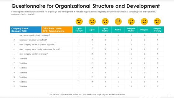 Questionnaire For Organizational Structure And Development Elements PDF