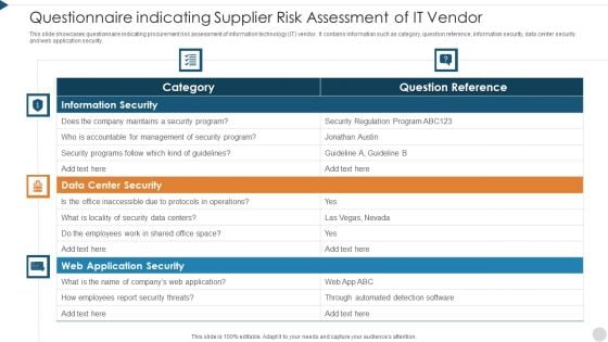 Questionnaire Indicating Supplier Risk Assessment Of It Vendor Themes PDF Questionnaire Indicating Supplier Risk Assessment Of It Vendor Themes PDF