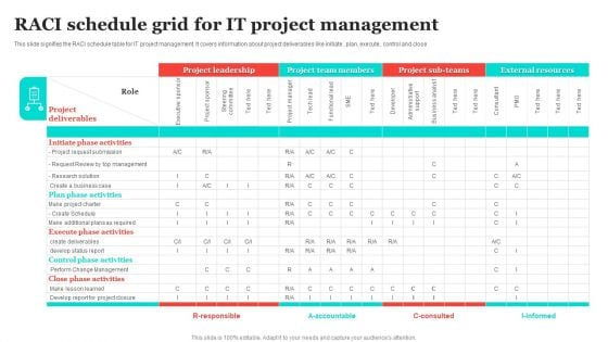 RACI Schedule Grid For IT Project Management Template PDF