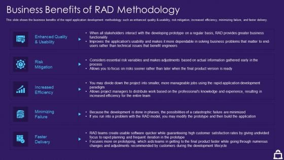 RAD Approach IT Business Benefits Of RAD Methodology Ppt Professional Graphics PDF