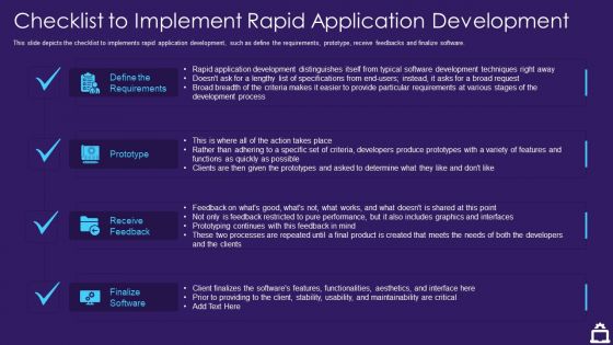 RAD Approach IT Checklist To Implement Rapid Application Development Ppt Good PDF