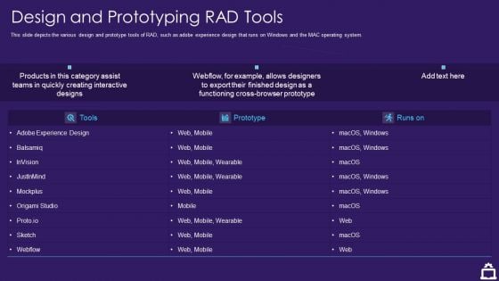 RAD Approach IT Design And Prototyping RAD Tools Ppt Professional Influencers PDF