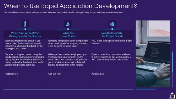 RAD Approach IT When To Use Rapid Application Development Ppt Styles Example PDF