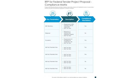 RFP For Federal Tender Project Proposal Compliance Matrix One Pager Sample Example Document