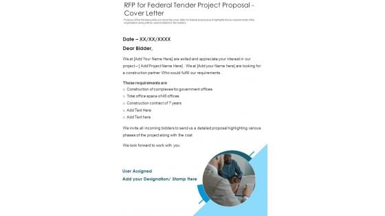 RFP For Federal Tender Project Proposal Cover Letter One Pager Sample Example Document