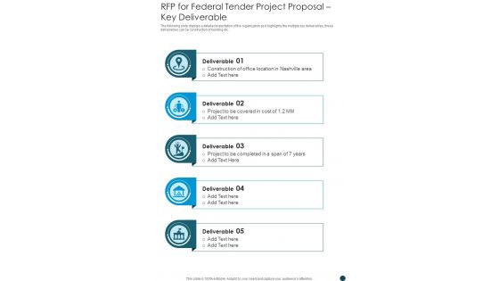 RFP For Federal Tender Project Proposal Key Deliverable One Pager Sample Example Document RFP For Federal Tender Project Proposal Key Deliverable One Pager Sample Example Document