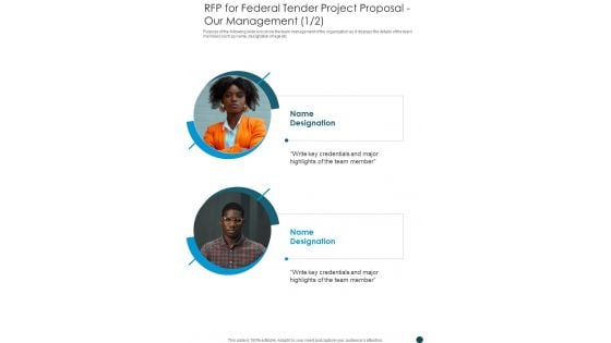 RFP For Federal Tender Project Proposal Our Management One Pager Sample Example Document RFP For Federal Tender Project Proposal Our Management One Pager Sample Example Document