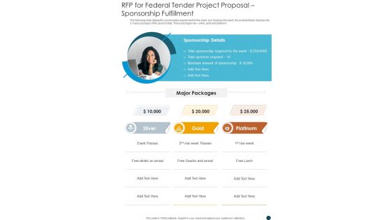 RFP For Federal Tender Project Proposal Sponsorship Fulfillment One Pager Sample Example Document