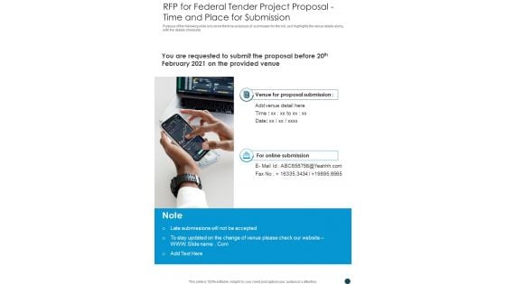 RFP For Federal Tender Project Proposal Time Place Submission One Pager Sample Example Document RFP For Federal Tender Project Proposal Time Place Submission One Pager Sample Example Document
