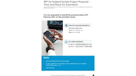 RFP For Federal Tender Project Proposal Time Place Submission One Pager Sample Example Document