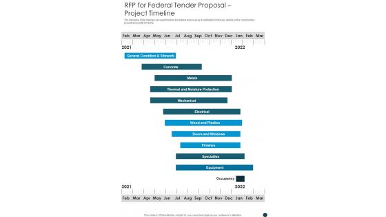 RFP For Federal Tender Proposal Project Timeline One Pager Sample Example Document