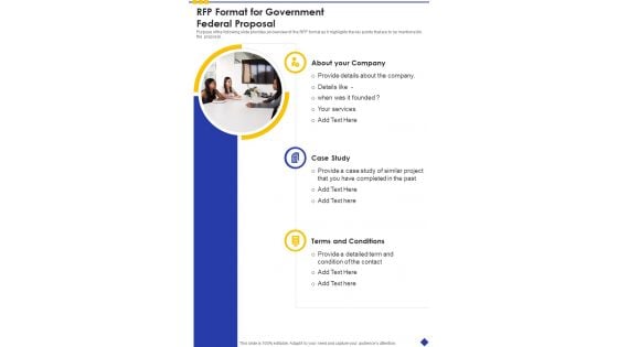 RFP Format For Government Federal Proposal One Pager Sample Example Document