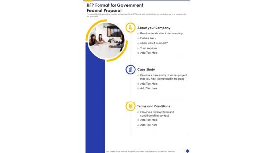 RFP Format For Government Federal Proposal One Pager Sample Example Document RFP Format For Government Federal Proposal One Pager Sample Example Document