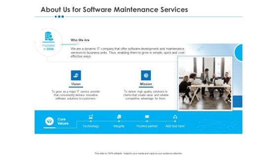 RFP Software Maintenance Support About Us For Software Maintenance Services Inspiration PDF