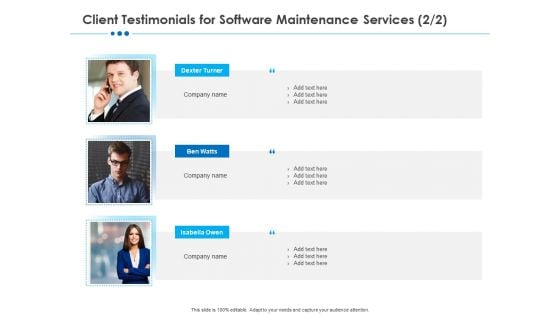 RFP Software Maintenance Support Client Testimonials For Software Maintenance Services Summary PDF